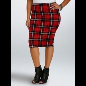 Torrid Red Tartan Pencil Skirt